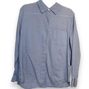 Cherokee Button Up Shirt Women's Large Blue Linen Blend Pocket Minimalist Work